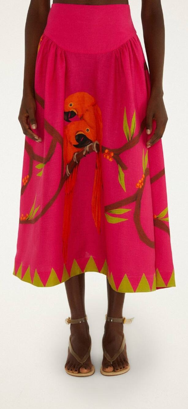 Farm Rio NEW Pink Linen Maxi Skirt, Med